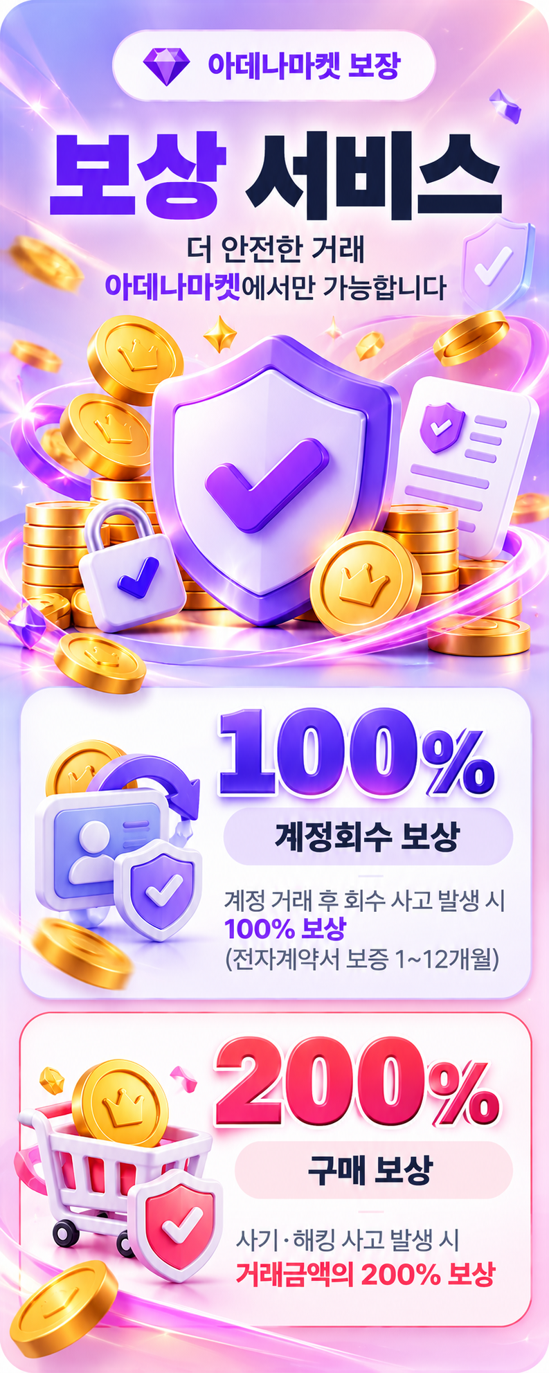 아데나마켓 보상 서비스 - 계정회수 100%, 구매 200% 보상
